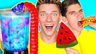 Gummy Food vs Real Food SMOOTHIE CHALLENGE GIANT GUMMY DRINK Eating Best Gross Real Worm Candy [upl. by Mendes]