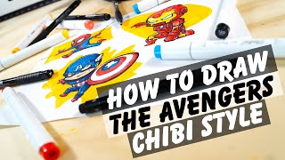 HOW TO DRAW CHIBI  AVENGERS CHARACTERS Spiderman Iron Man amp Captain America Drawing Chibi 101 [upl. by Euqinom584]