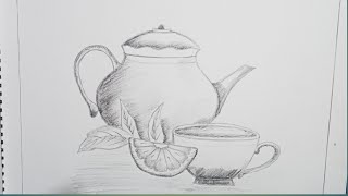 Tea Pot Drawing Pencil sketch easy step by step [upl. by Kcirdek125]