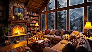 Cozy Winter Cabin Ambience 🔥 Relaxing Jazz Music Snowfall and Crackling Fireplace for Study Sleep [upl. by Elwaine]