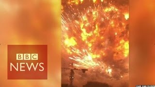 Tianjin explosion video captures fear of eyewitnesses  BBC News [upl. by Easlehc]