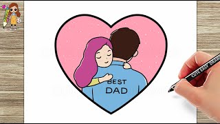 How to draw Father and Daughter  Fathers Day Cute Easy Drawing  BEST DAD [upl. by Naveb]