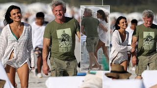 Sean Penn and Nathalie Kelley’s Romantic Beach Day in Miami [upl. by Erlina]