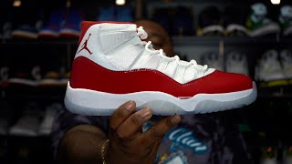 FIRST LOOK AIR JORDAN 11 CHERRY SNEAKER REVIEW [upl. by Anohsal]