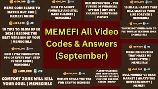 Memefi All Video Codes  Memedi Youtube Video Code  Memefi Video Codes of September [upl. by Hayidan]