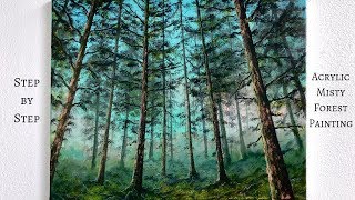 Misty Forest STEP by STEP Acrylic Painting Tutorial ColorByFeliks [upl. by Mitinger326]