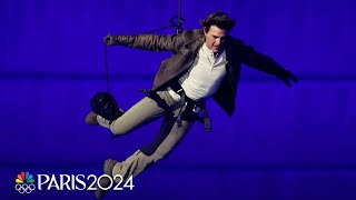 FULL Tom Cruise stunt at Closing Ceremony Delivering Olympic flag from Paris to LA  NBC Sports [upl. by Stillas320]