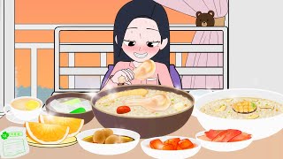 아픈 날 죽 먹방 전복죽 닭죽  Porridge Mukbang  Animation ASMR [upl. by Shugart150]