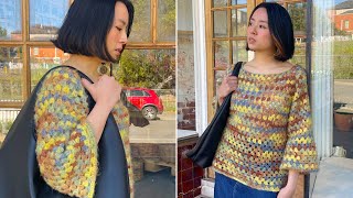 Crochet howto Oversized GRANNY STITCH SWEATER tutorial 🍂 [upl. by Ibur]