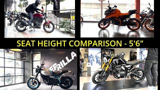 GUERRILLA 450 vs SPEED 400 vs DUKE 390 vs CB300R  Battle of seat height [upl. by Tavish]