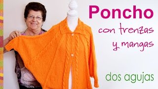 Poncho con mangas tejido en dos agujas para niñas [upl. by Margie]