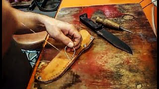 HOW TO make a SIMPLE LEATHER SHEATH for BECKER BK7 KNIFE [upl. by Nuawed]