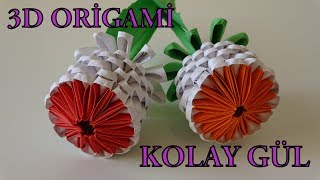 3D Origami Kolay Gül Yapımı  3D Origami Rose  Paper Folding Art [upl. by Ayyidas]