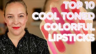 TOP 10 COOL TONED COLORFUL LIPSTICK  Best reds pinks amp purples for fair skin w a cool undertone [upl. by Anom412]