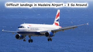 19 DIFFICULT LANDINGS AT MADEIRA AIRPORT INC 3 GO AROUNDS [upl. by Fanya]