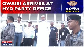 Telangana News AIMIM Chief Asaduddin Owaisi Arrives At Hyderabad Party Office Ahead Of Counting [upl. by Bonney]