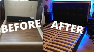 🛌🏿🪑 DIY UPHOLSTERY How to reupholster furniture No Sew  Upholstery Bed [upl. by Debra]