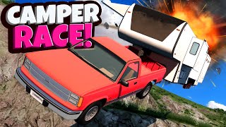 Racing Trucks with Campers on a Dangerous Mountain in BeamNG Drive Mods [upl. by Clardy]