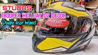 TROOPER HELLCAT D2 DECOR  STUDDS  DOUBLE VISOR HELMET  REVIEW IN HINDI  IS IT BEST HELMET [upl. by Nomead308]