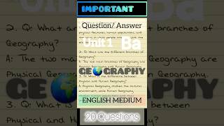 Ba Geography Important QA1st SemesterUnit1physical GeographyEnglish Mediumyoutubeshortsstudy [upl. by Enel432]