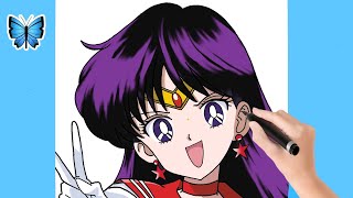 How to draw sailor Mars from Sailor Moon Step by Step [upl. by Sabino990]