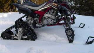 yamaha raptor in snow with track kit [upl. by Brantley]