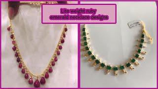 Latest light weight ruby and emerald Gold necklaces with weight  22kt lite weight Gold necklaces [upl. by Geraldina586]