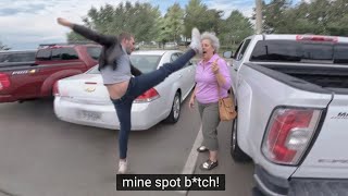 Karen Gets KICKED IN THE FACE After Stealing Parking Spot [upl. by Graniela658]