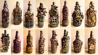 16 Easy Bottle Art Ideas ANTIQUE theme FULL BOTTLE VIEW included EASY CLAY CRAFTS FOR BEGINNERS [upl. by Ticknor]