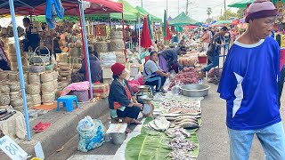 ยามเช้า ตลาดนัดไทยลาว อธาตุพนม ของกินหลายๆ หน่อสาน เขียดน้อย ปลายอน [upl. by Bedell]