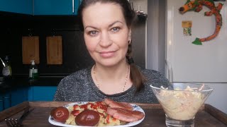 МУКБАНГ ЖАРЕНАЯ КОЛБАСА С МАКАРОНАМИСАЛАТ КОУЛСЛОУMUKBANG HALK FAMILY ЕДА [upl. by Eradis]