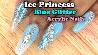 Acrylic Nails Tutorial  How To Encapsulated Nails  Acrylic Infill and Redesign  Blue Glitter [upl. by Nosidda]