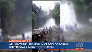 Afluente de río creció de forma sorpresiva y arrastró turistas en Napo [upl. by Aidnyc]