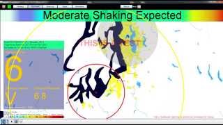 ShakeAlert Earthquake Early Warning Simulation of 2001 Nisqually Earthquake M68 [upl. by Lerim]