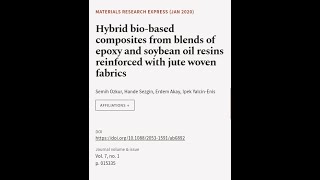 Hybrid biobased composites from blends of epoxy and soybean oil resins reinforced wi  RTCLTV [upl. by Bilak]