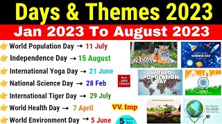 Days and Themes 2023  Jan To August 2023  Important Days 2023 Trick Days amp Theme Current Affairs [upl. by Notsud780]