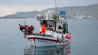 Fishing boat returning to harbor on Hermoupolis Ermopouli on Syros Greece Pt1 [upl. by Eilime3]