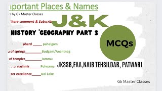 JkSSB Jampk GK Top MCQs part III History geography FAANaib TehsildarPatwar [upl. by Yesac]