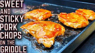 MY FAMILY CANT STOP MAKING THESE SWEET amp STICKY PORK CHOPS ON THE GRIDDLE EASY FLAT TOP RECIPE [upl. by Reldnahc]