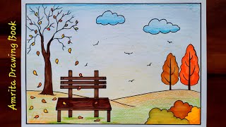 Autumn Season Drawing  Easy and Simple Autumn Season Drawing  Type of Seasons Drawing  Scenery [upl. by Silver]