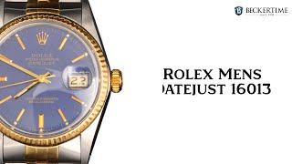 Mens Rolex TwoTone Datejust Watch Blue Dial 16013 [upl. by Arraeis156]