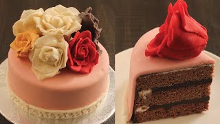 Fondant Cake without Oven  How to make Fondant  Fondant Roses [upl. by Regnig]