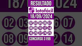 LOTO FACIL hoje  18092024  Resultado concurso 3198 [upl. by Riggall411]