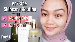 PRAKTEK SKINCARE ROUTINE UNTUK KULIT CERAH amp GLOWING GLASS SKIN ALA KOREA  dAlba Spray Serum Korea [upl. by Tersina]