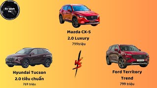 So sánh Mazda CX5 Luxury vs Hyundai Tucson Xăng tiêu chuẩn vs Ford Territory Trend [upl. by Anirrehs718]