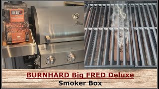 BURNHARD Big FRED Deluxe 4Brenner Gasgrill  Smoker Box  Smokebox  Räucherbox im Test [upl. by Nahtannhoj125]