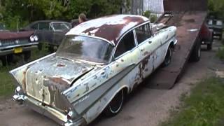 1957 Chevy coming down off truck where it has been for 26 years [upl. by Eihtur]