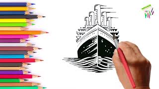 Titanic Drawing for Beginners  How to draw titanic Step by Step  Follow my drawing drawing art [upl. by Kcub]