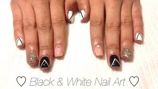 HOW TO Acrylic Nail Art Black amp White wGlass Glitter ♥ [upl. by Tray996]