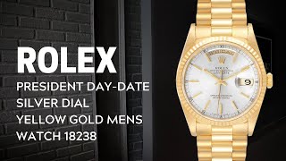 Rolex President Day Date Silver Dial Yellow Gold Mens Watch 18238  SwissWatchExpo [upl. by Careaga]